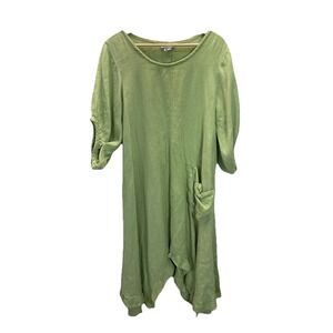 B. Hadikusumo Linen Green Oversized Tunic Dress Size M pocket avant garde boho